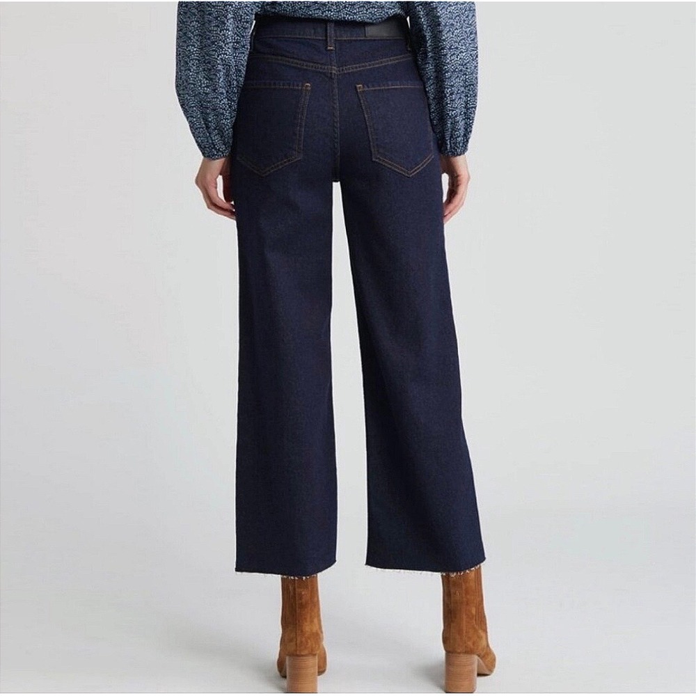 Rails Getty Crop Jeans Dark Wash Blue Denim High Rise Wide Leg Raw Hem NWT Boho - Picture 2 of 12